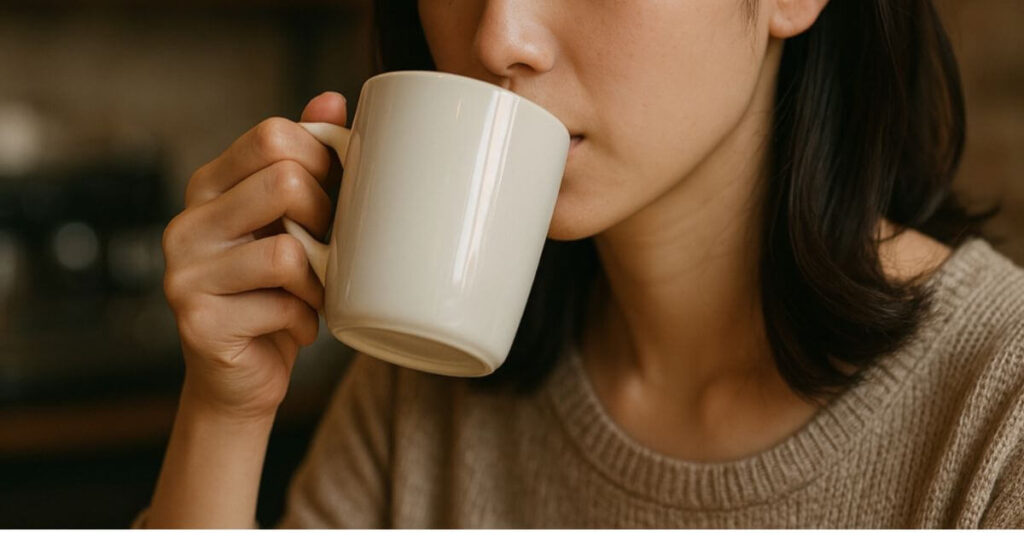 歯が痛いときに控えたい温かい飲み物を飲む女性