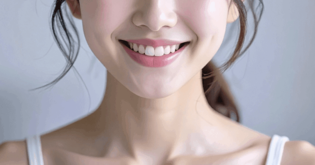 健康的な笑顔を見せる女性の口元