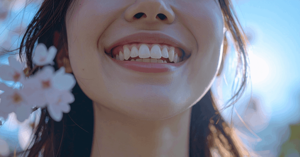健康な歯茎と笑顔の女性の口元