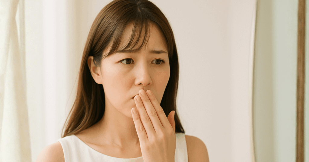 親知らず抜歯後の痛みや違和感に不安を感じて歯医者への相談を考える様子