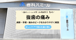 抜歯の痛みについて、麻酔の効き方や手順、痛みのピークをわかりやすく解説する記事のアイキャッチ画像