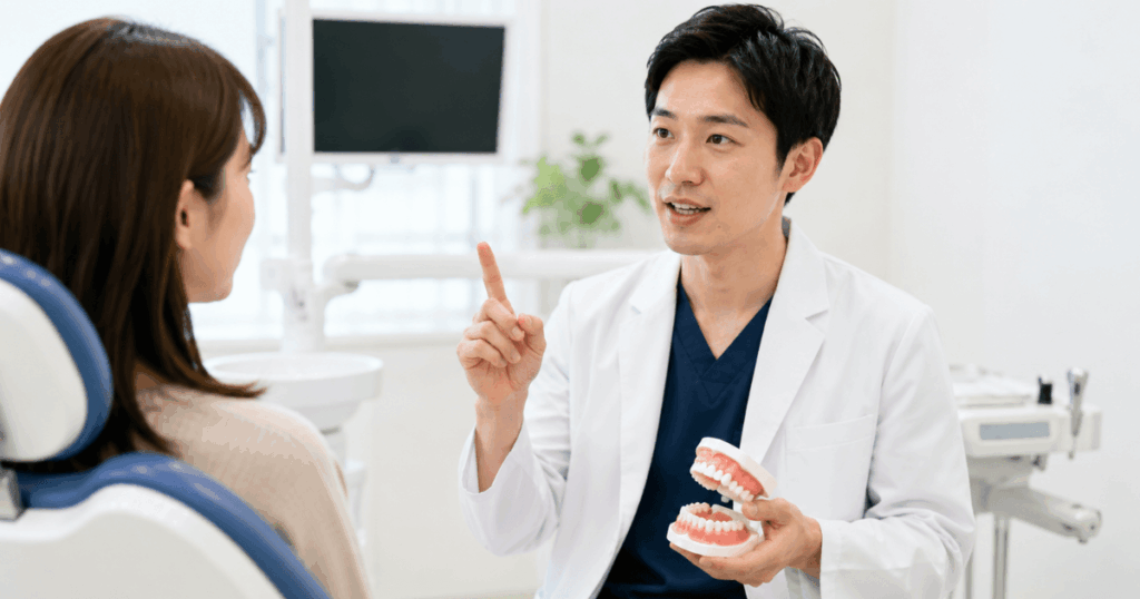 歯周病と口臭について説明する歯科医師のイメージ